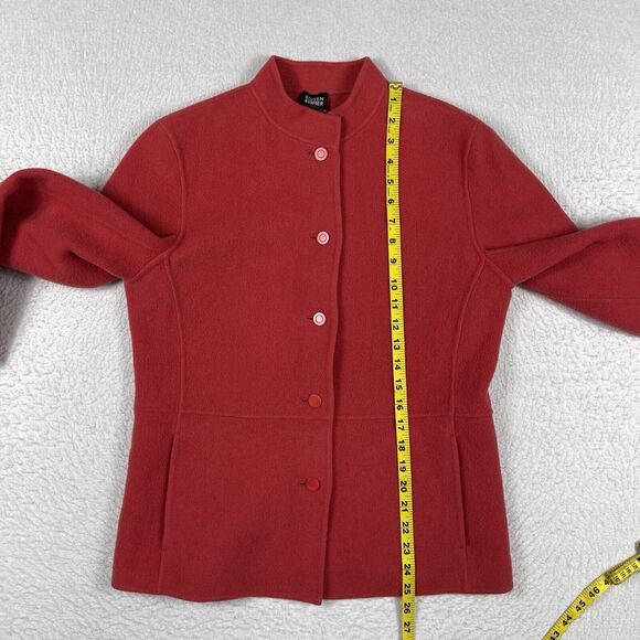 Eileen Fisher Jacket Womens Small Red Wool Cashmere Button Up Ladies Coat - Picture 10 of 16